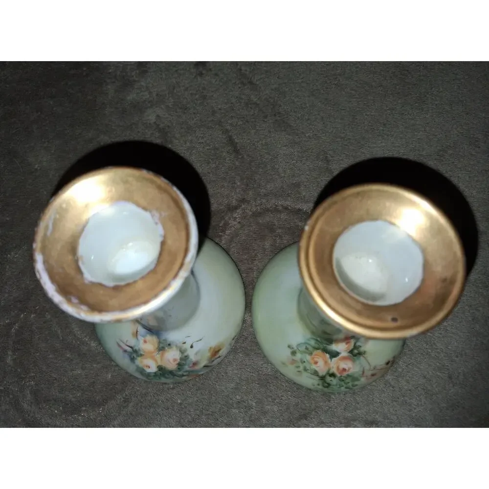 Antique Bernardaud Co Limoges France Hand Painted Candle Stick Holder flowers